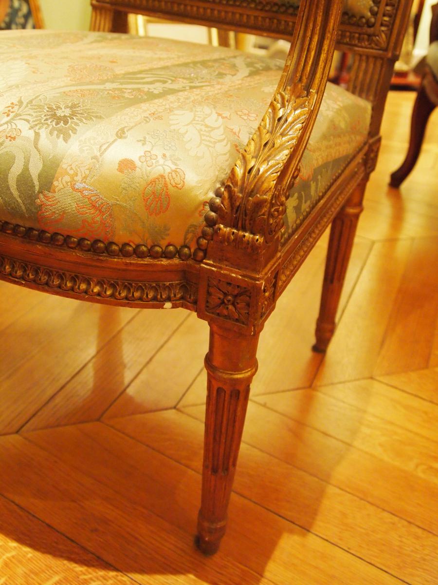 Paire De Fauteuils En Bois Doré Style Louis XVI-photo-2