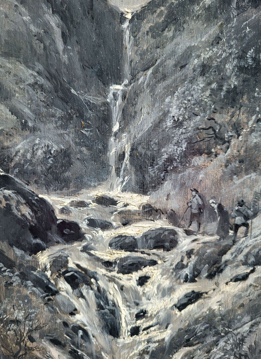 Huile Sur Panneau Paysage De Montagne Par Louis Tauzin-photo-3