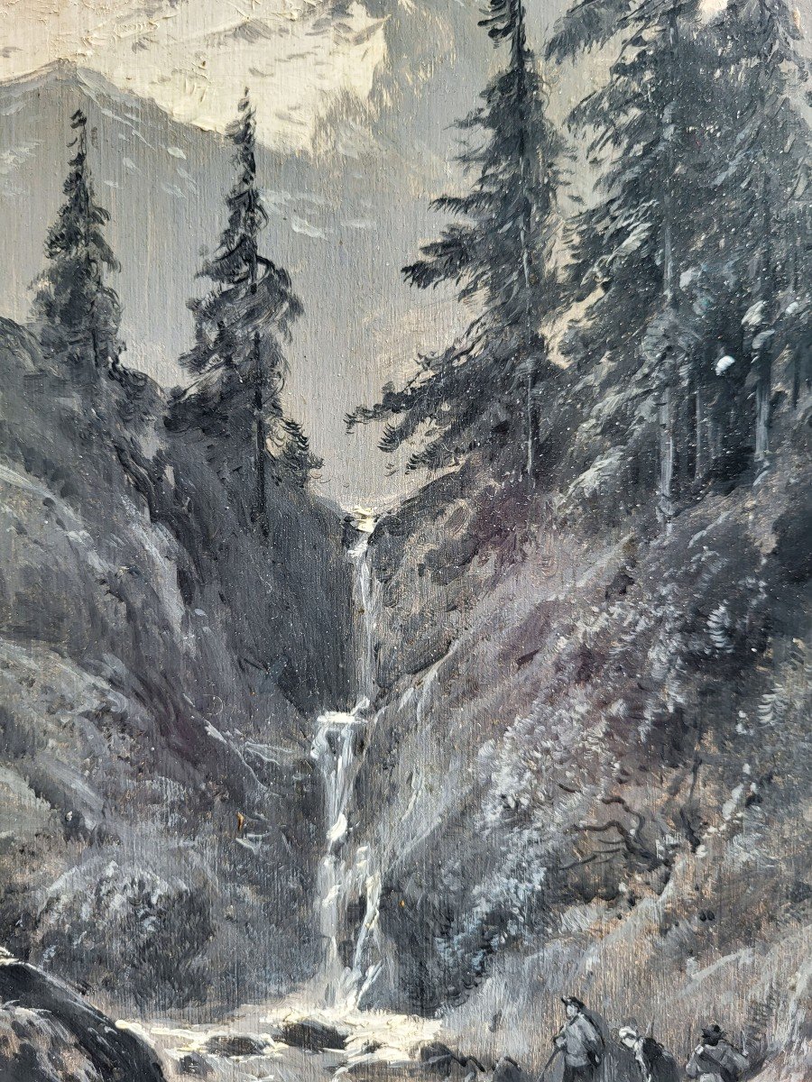 Huile Sur Panneau Paysage De Montagne Par Louis Tauzin-photo-4