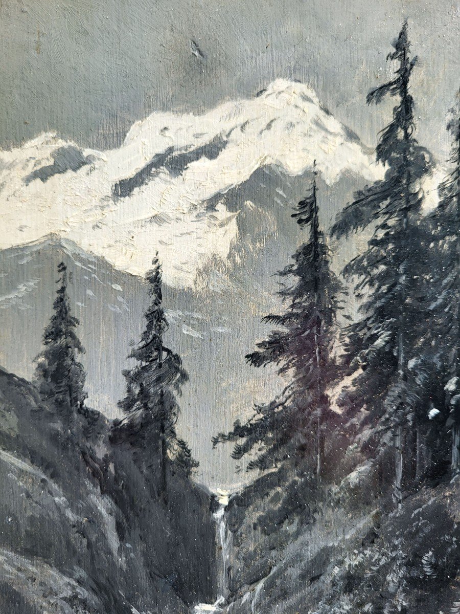 Huile Sur Panneau Paysage De Montagne Par Louis Tauzin-photo-1