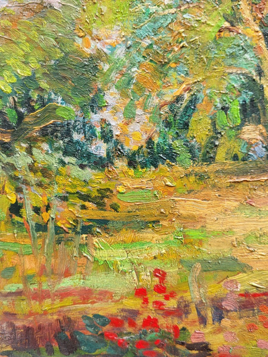 Huile Sur Carton, Paysage Sous Bois, Début 20ème -photo-4