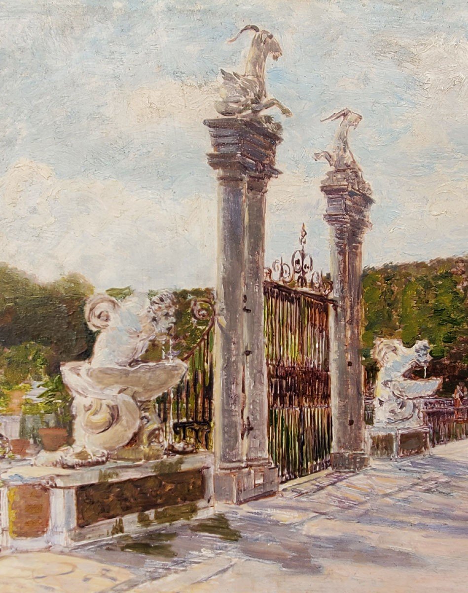 Oil On Wood, The Boboli Gardens In Florence By Joseph-felix Bouchor-photo-3
