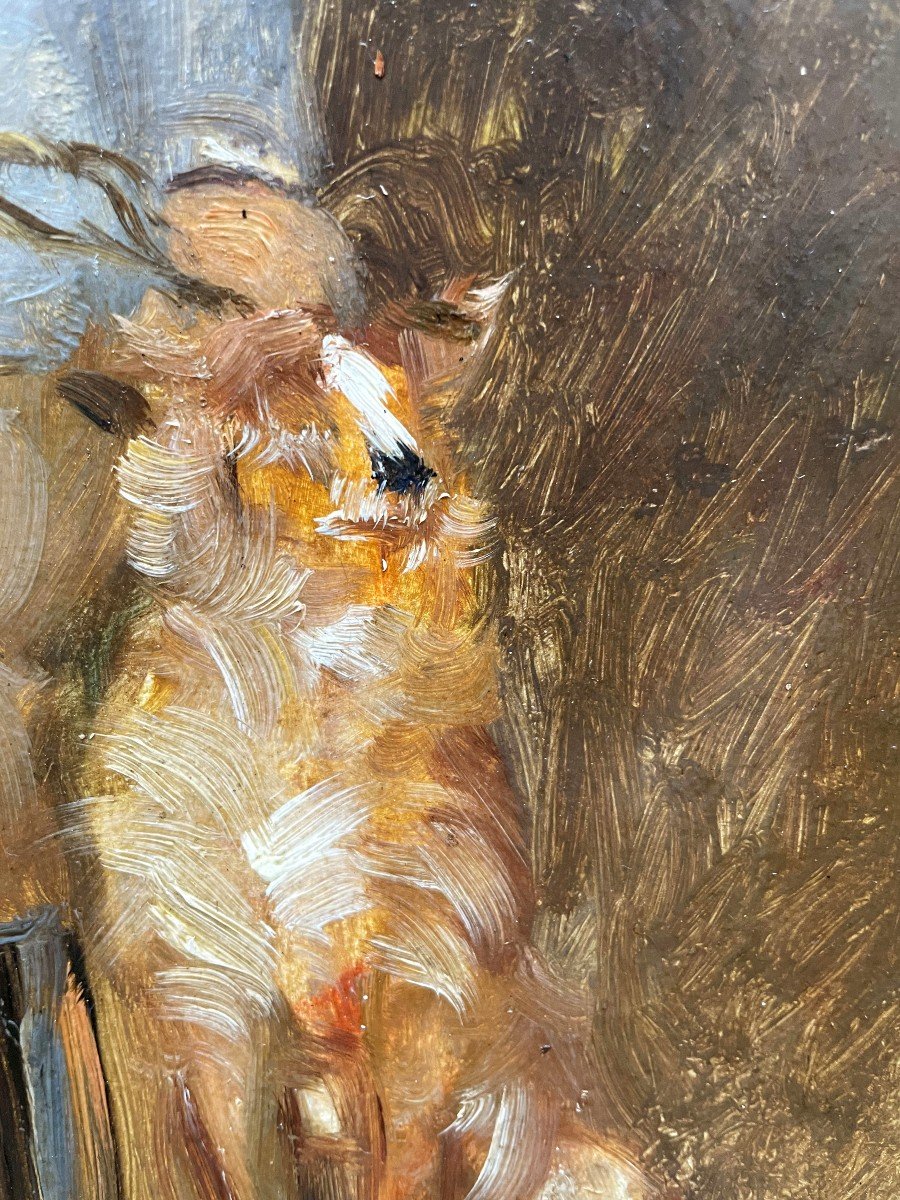 Une Huile Panneau Noble Avec Son Chien Par Gaston Hoffmann  -photo-4