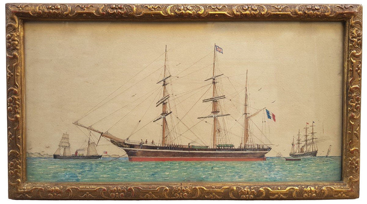 A Watercolor, Boat, 19th-photo-2