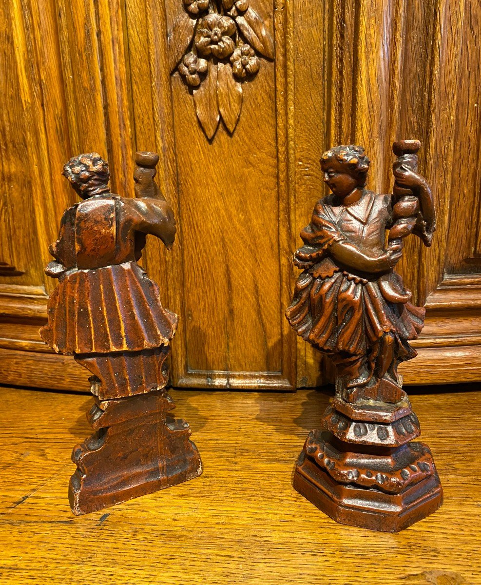 Personnages En Bois Sculpé, 18ème -photo-2