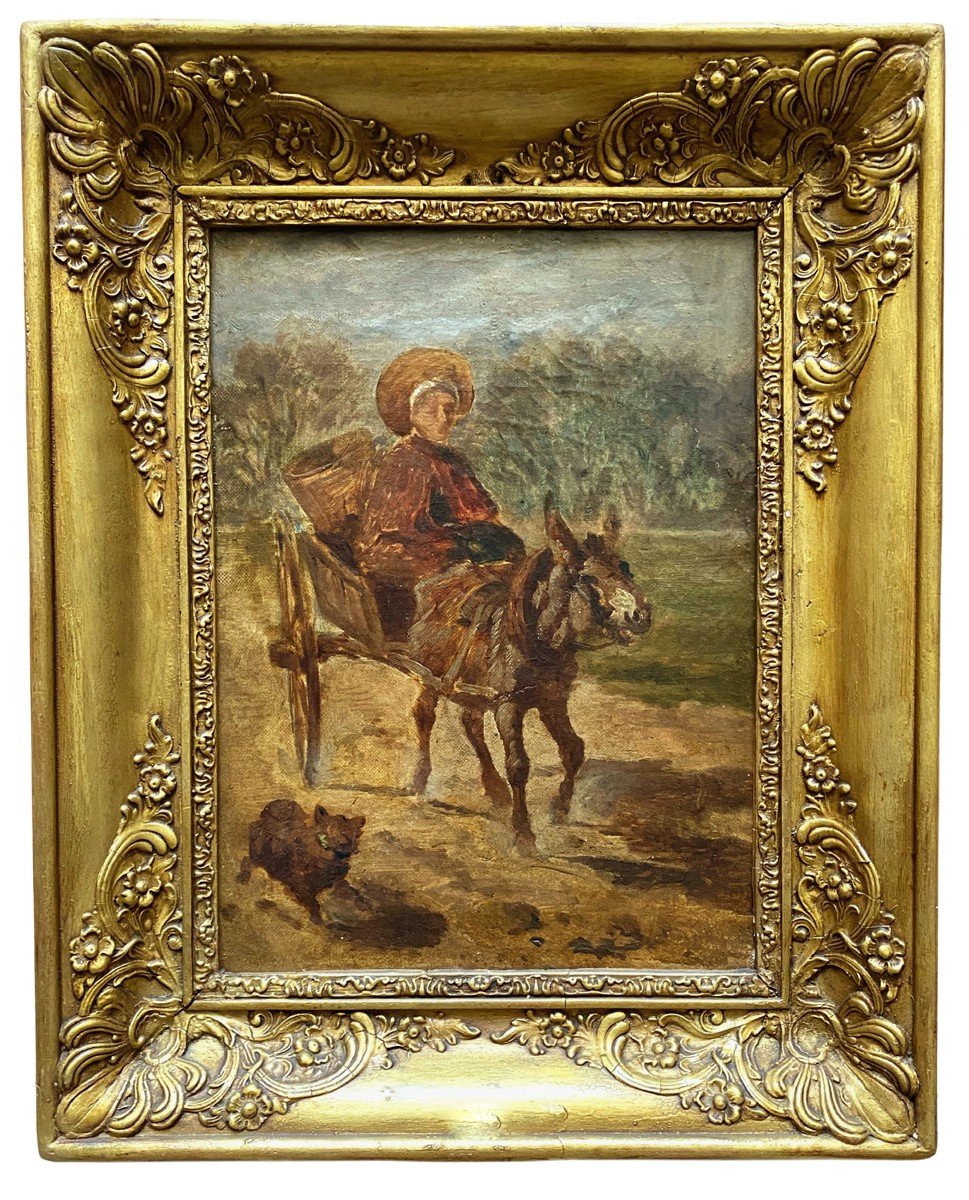Huile Sur Toile, La Cariole , 19ème 