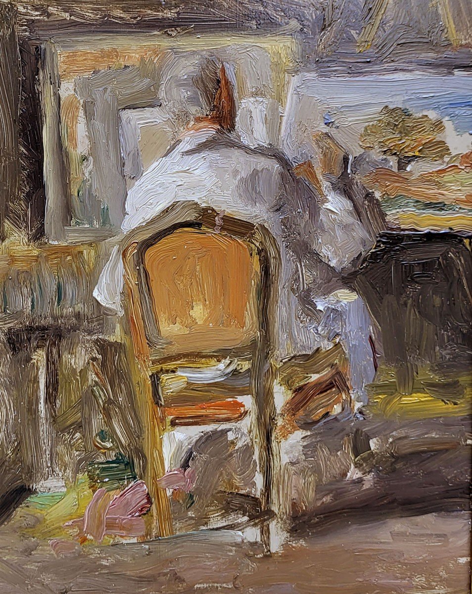 Huile Sur Bois, Artiste Dans Son Atelier,fin 19ème, Début 20ème -photo-3