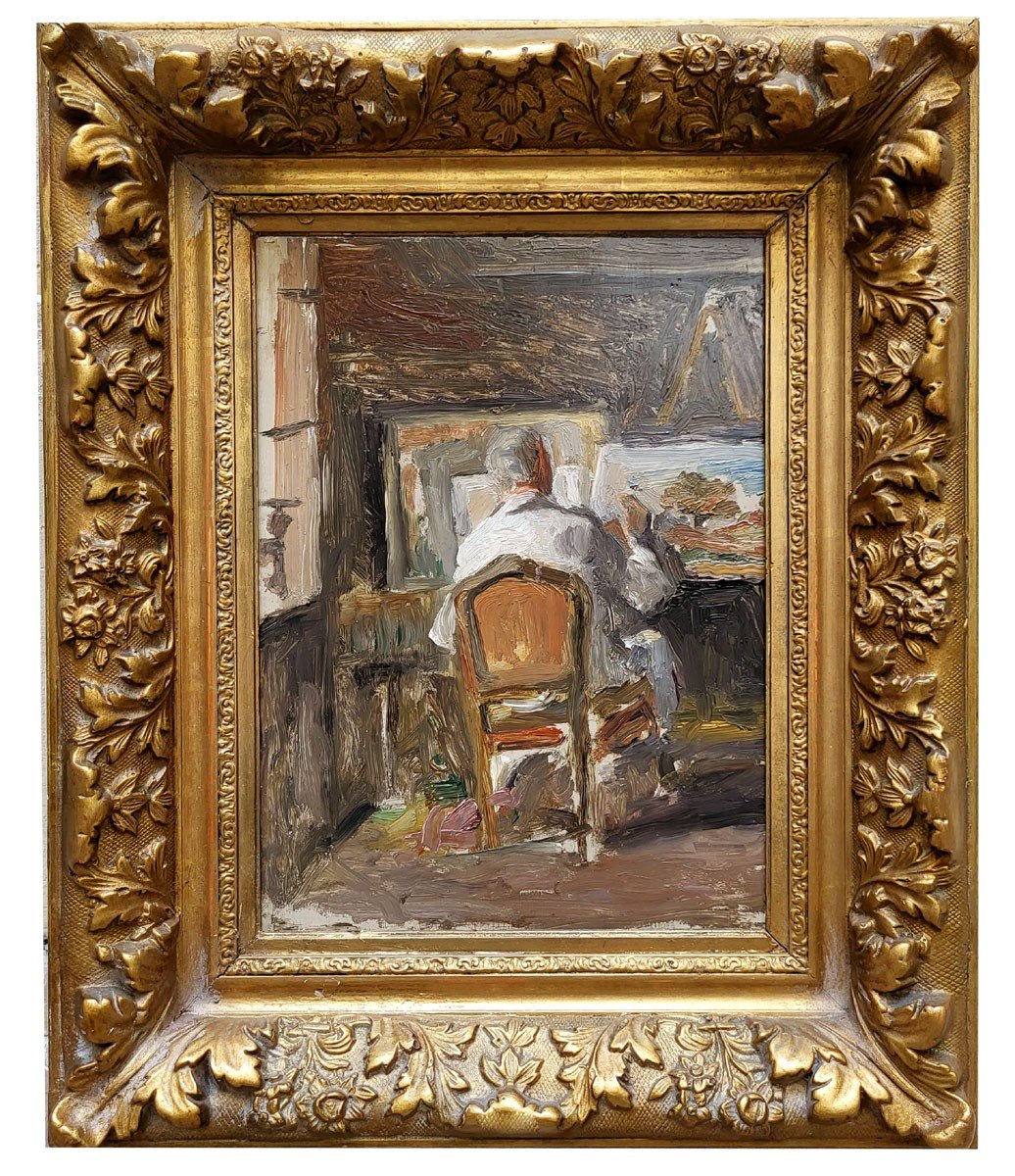 Oil On Wood, Artist In His Studio, Late 19th, Early 20th