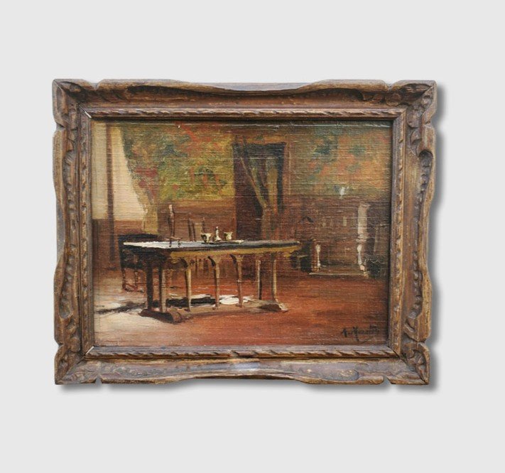 Oil On Canvas, Haute Epoque Interior By Alphonse Muraton