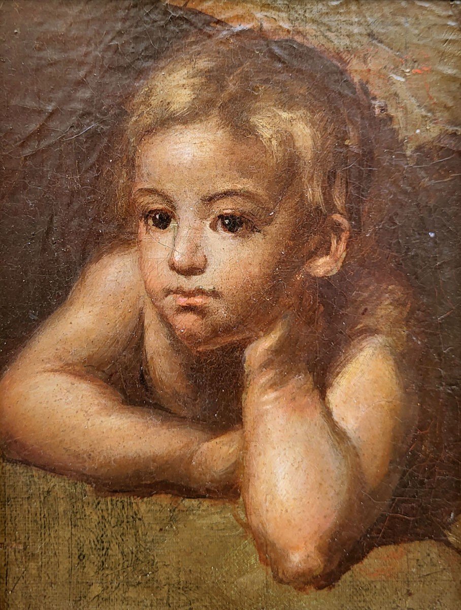 Huile Sur Toile, Portrait d'Enfant, Debut 19ème -photo-2