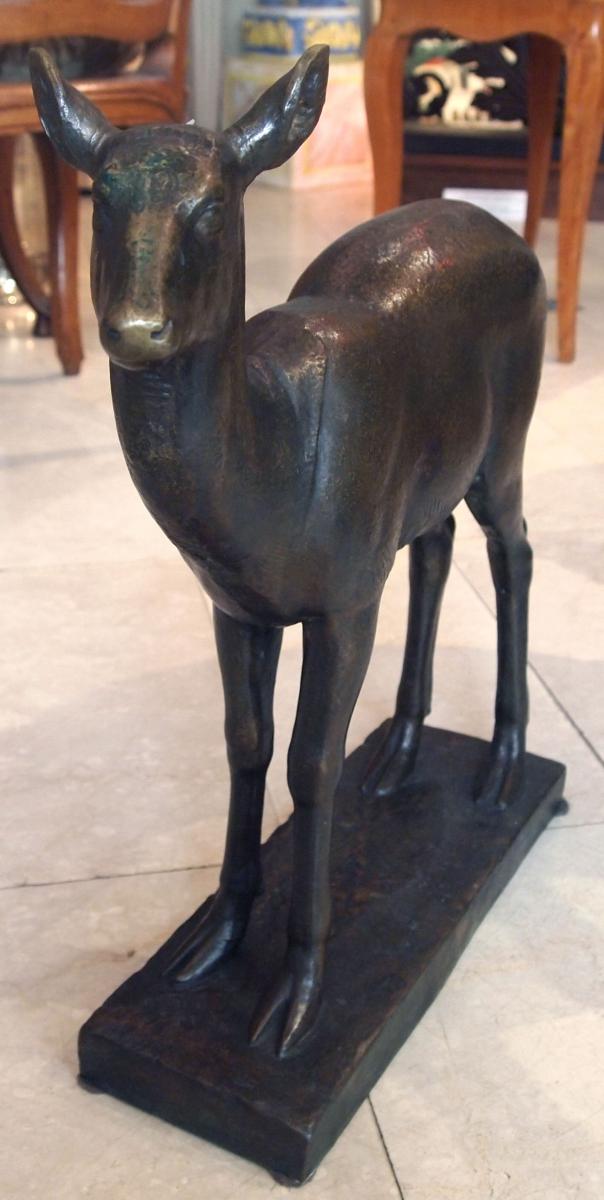 Biche En Bronze Par Eugène Guiraud -photo-2