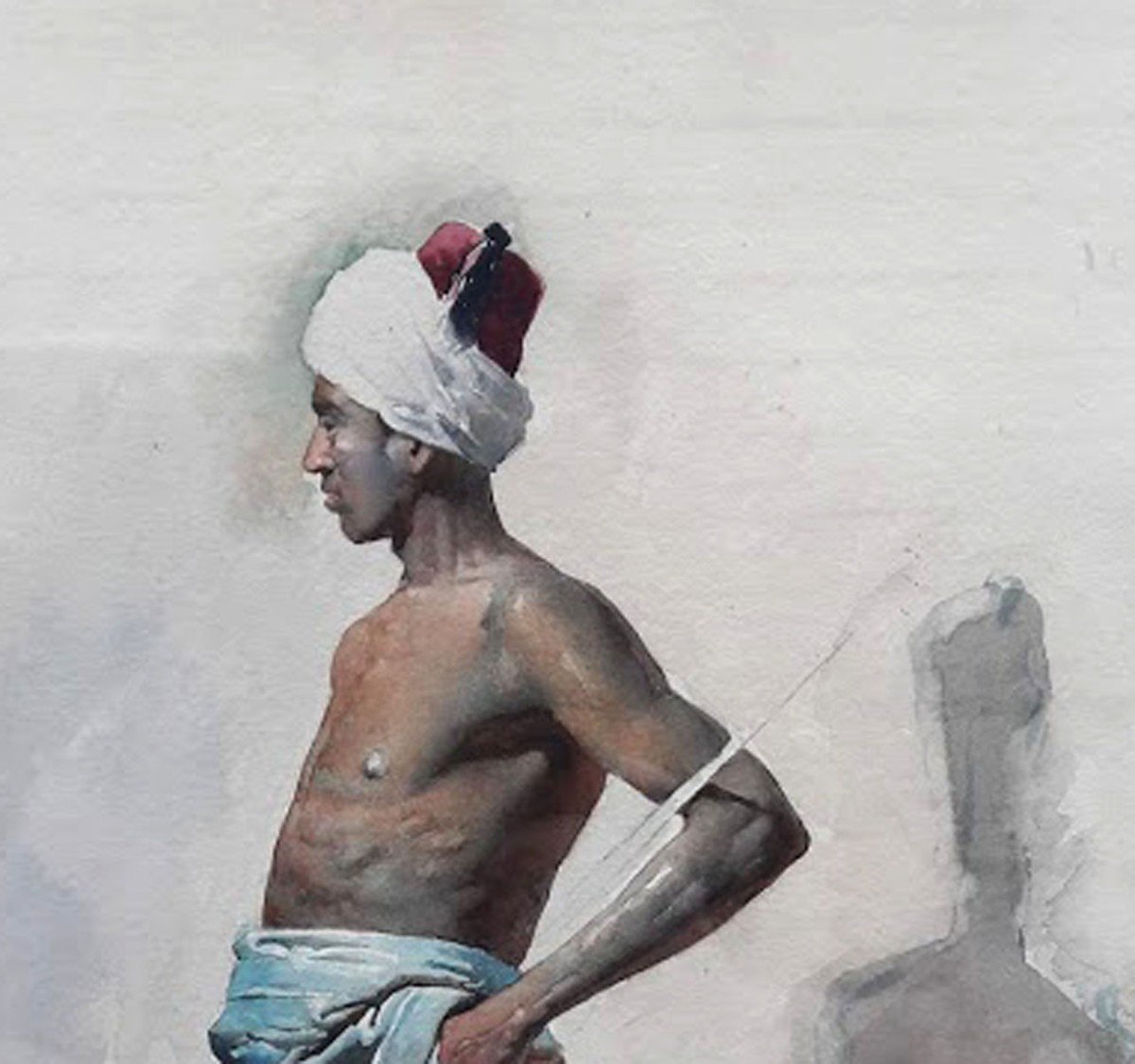 Watercolor, Young African By Gustavo Simoni. Dated 1879-photo-3