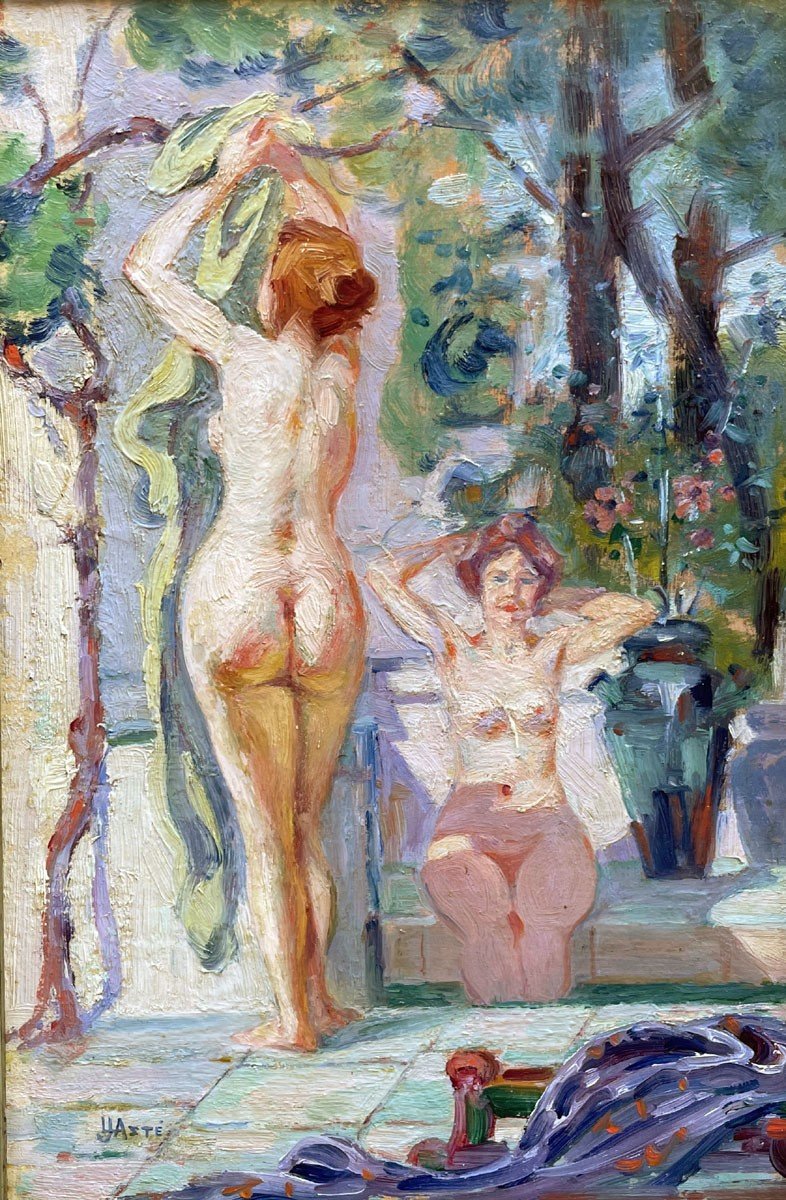 An Oil Panel Women In The Bath By Jean Louis Aste-photo-2