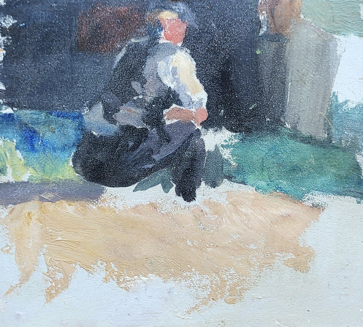 Oil On Cardboard, Double Sided, Tree And Worker-photo-3