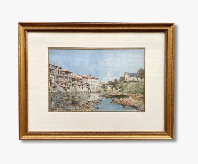 A Watercolor, View Of Aurillac By L Deschamps 