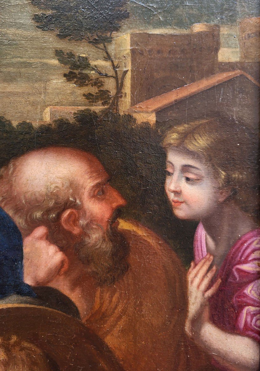 Oil On Canvas, Saitne Family And Saint John The Baptist Follower Of Sébastien Bourdon -photo-2