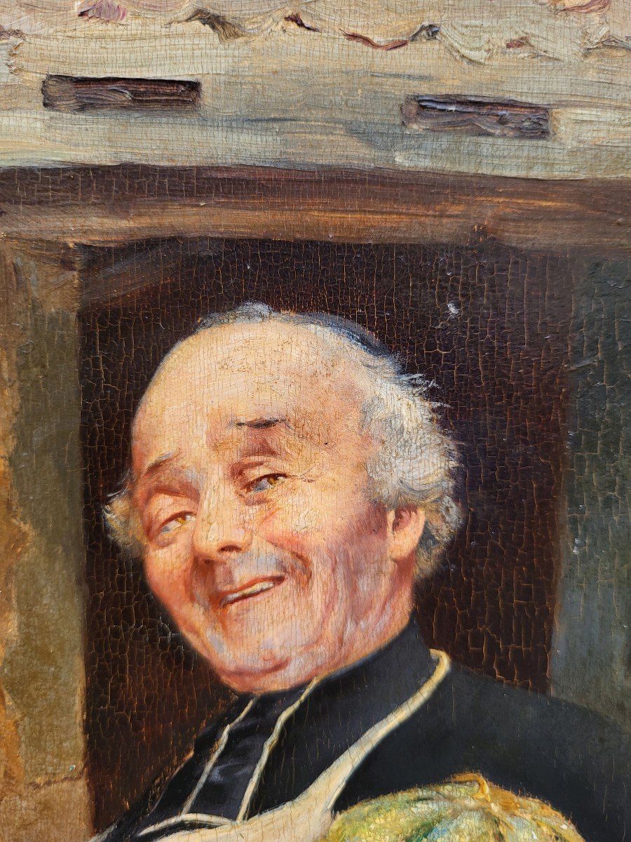 Oil On Panel, A Country Priest By Jules Marcoux-photo-3