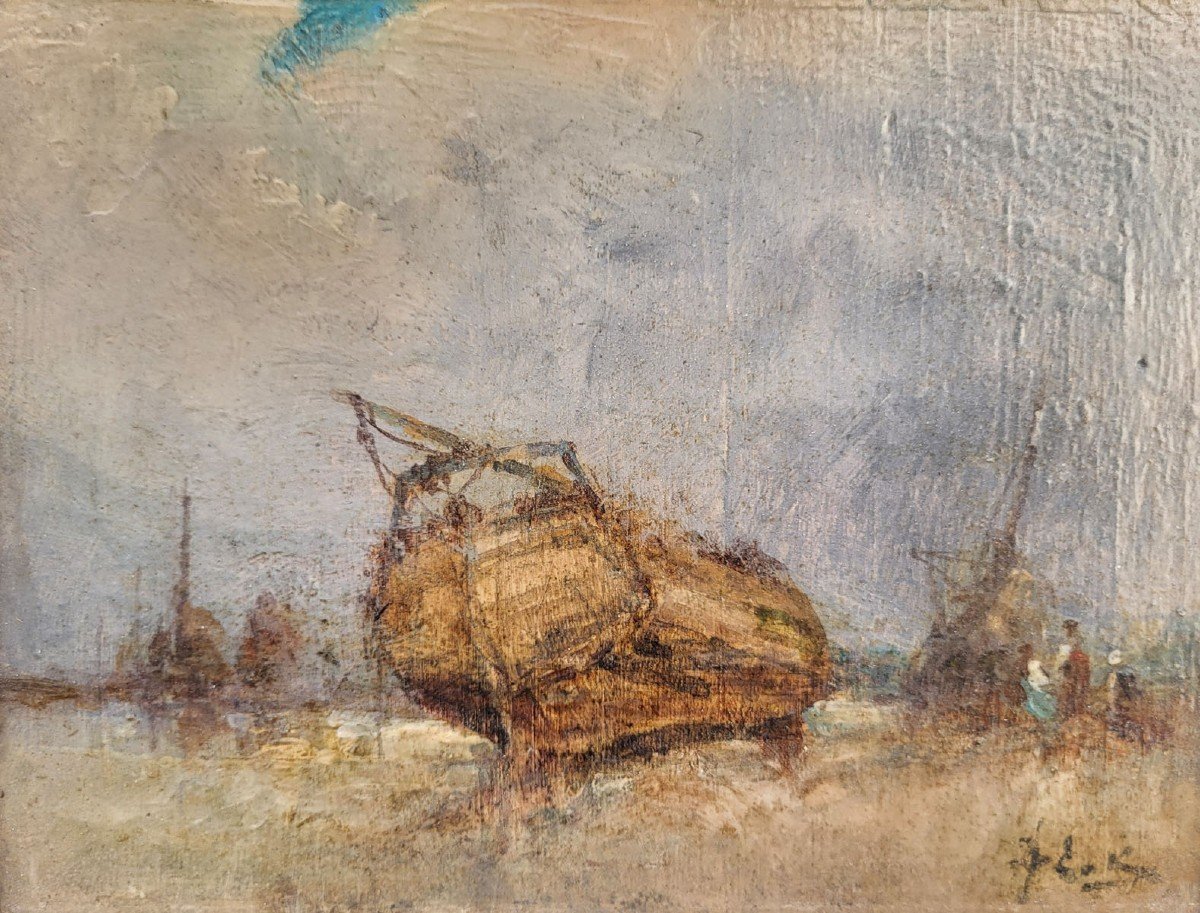Oil On Cardboard, Marine By Jean Etienne Karnec-photo-2