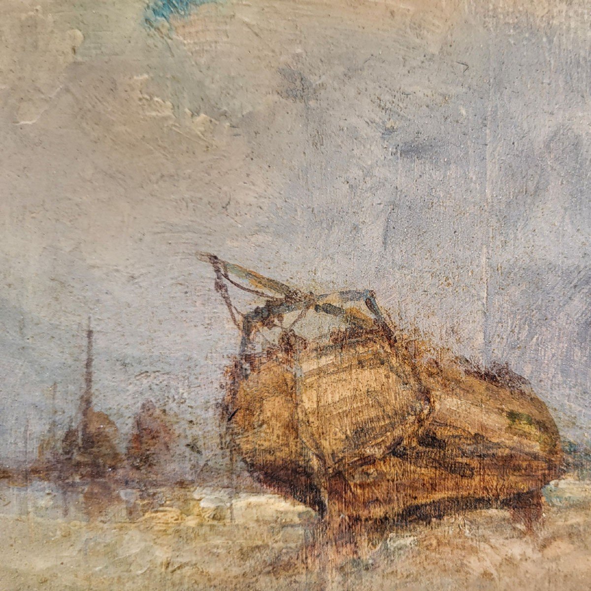 Oil On Cardboard, Marine By Jean Etienne Karnec-photo-3