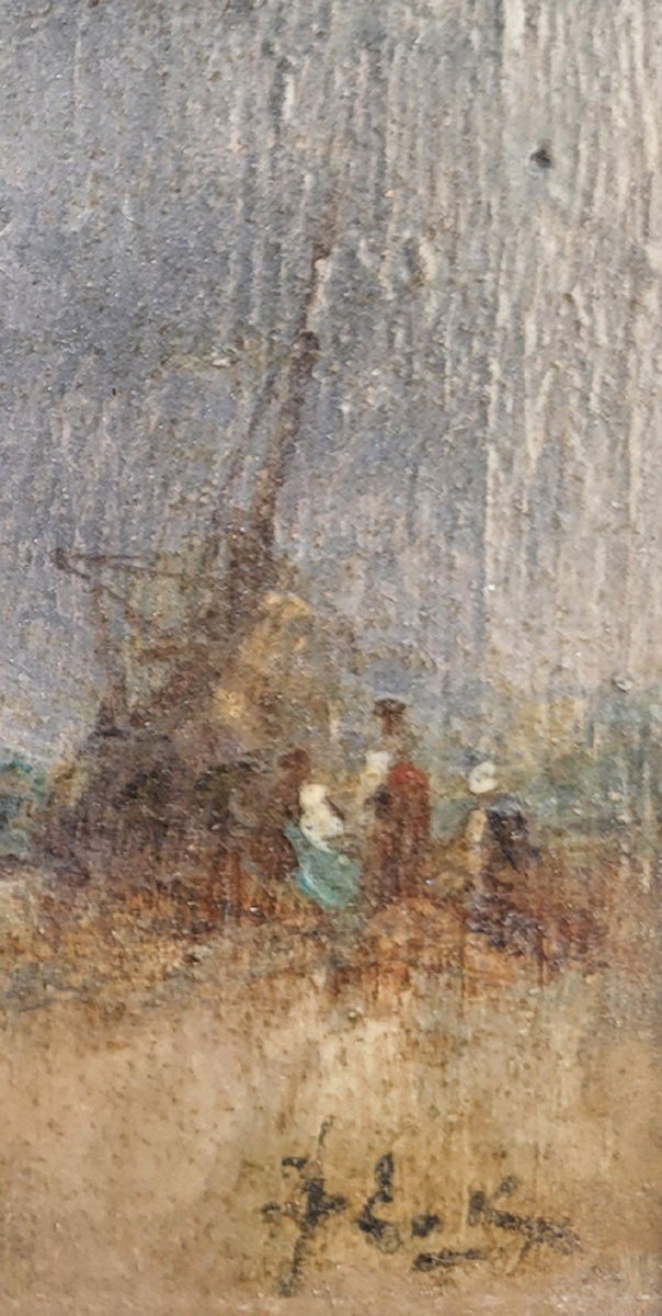 Oil On Cardboard, Marine By Jean Etienne Karnec-photo-4