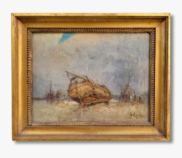 Oil On Cardboard, Marine By Jean Etienne Karnec