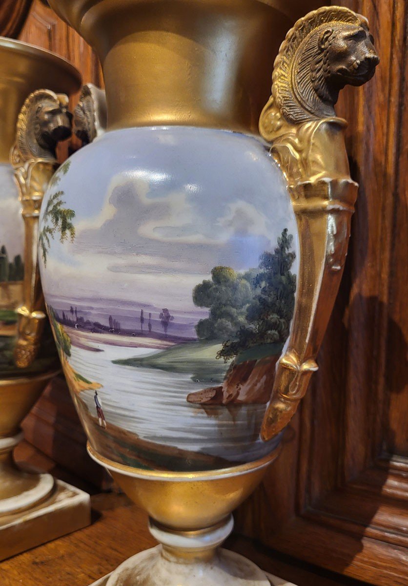Paire De Vase En Porcelaine Peinte-photo-2