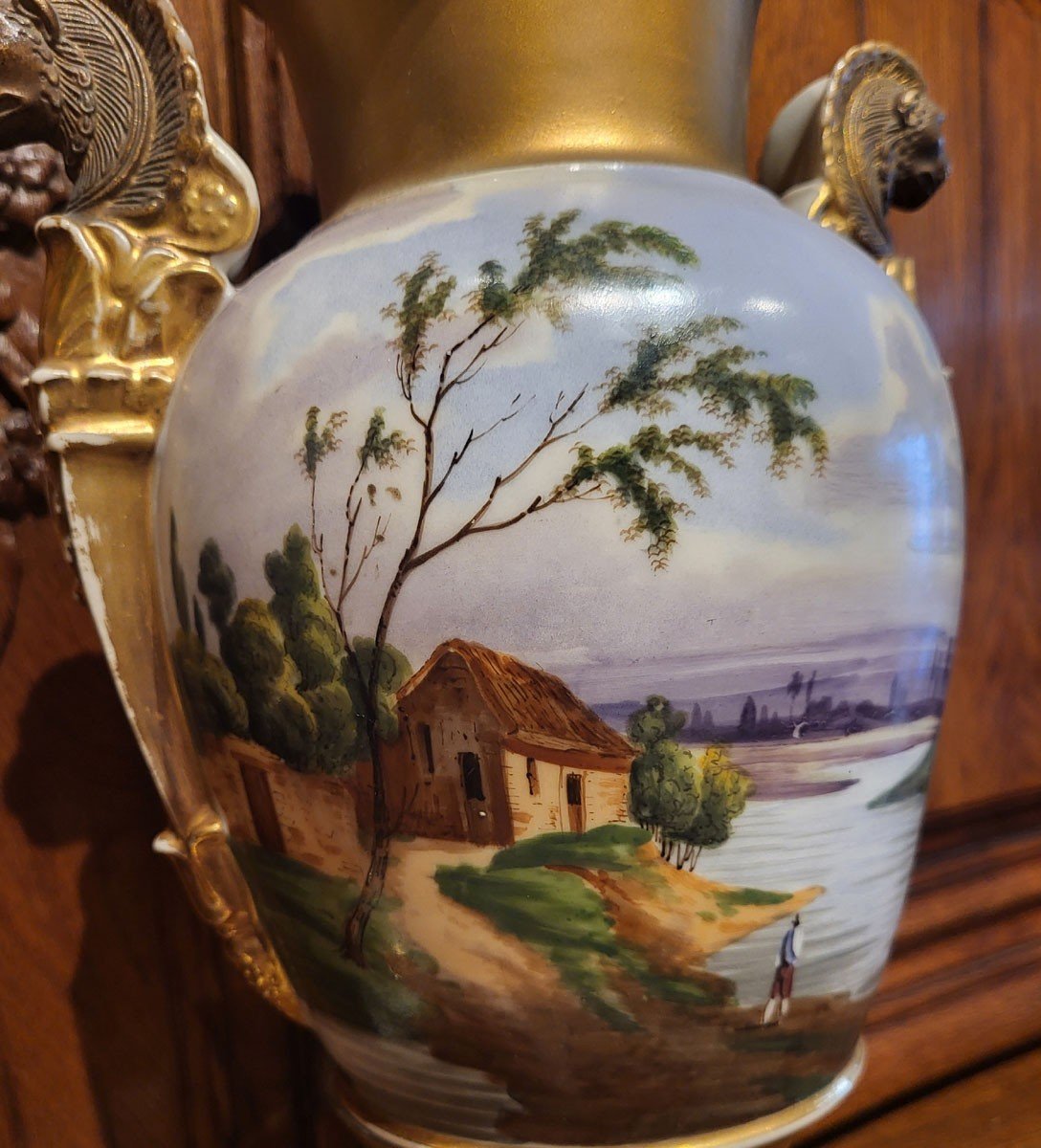Paire De Vase En Porcelaine Peinte-photo-3