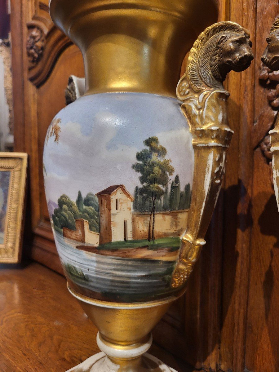 Paire De Vase En Porcelaine Peinte-photo-4