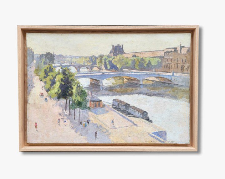 Oil On Canvas, The Louvre And The Seine By Jacques Brissaud