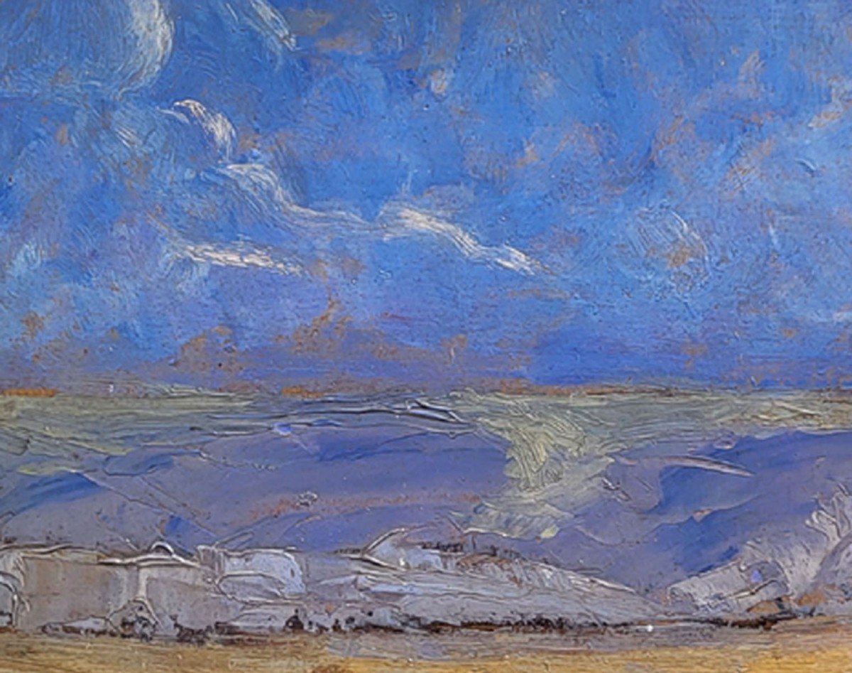 Oil On Cardboard, Seaside, Early 20th Century -photo-4