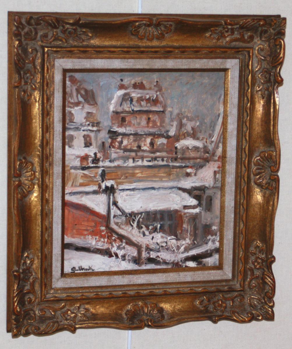 Oil On Wood, Paris Under The Snow By H. Gulbenkian