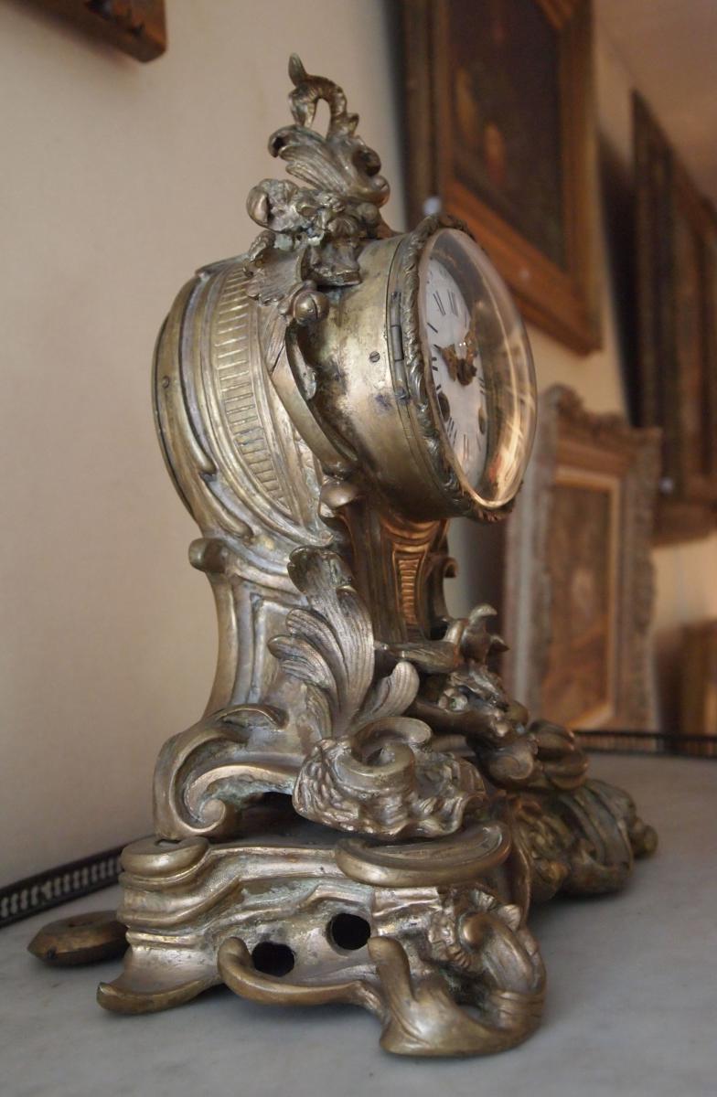Rocaille Style Pendulum In Bronze, Napoleon III Period-photo-2