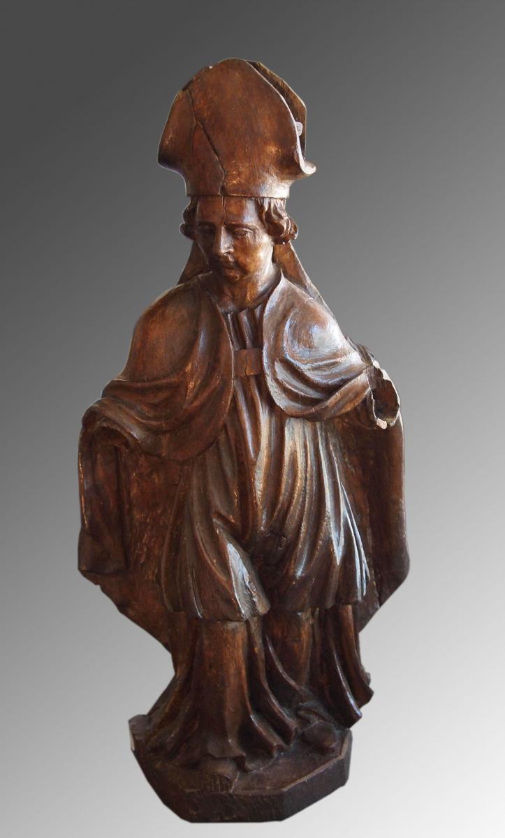 Statue Of A Bishop In Oak, 17th Century