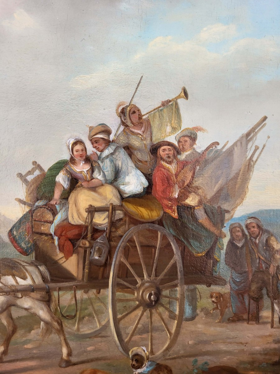 Oil On Panel, Departure For The Festival, Early 19th Century-photo-3