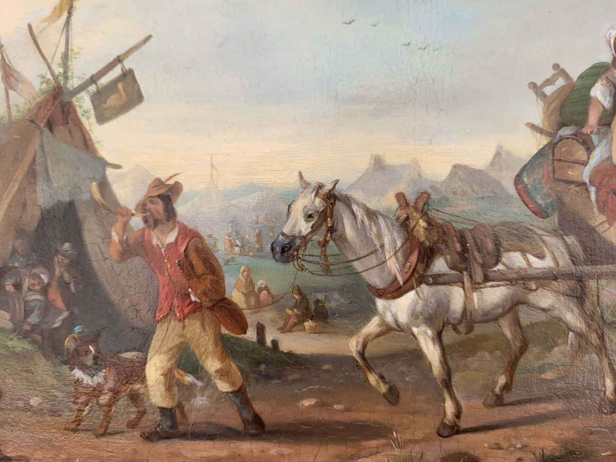 Oil On Panel, Departure For The Festival, Early 19th Century-photo-4