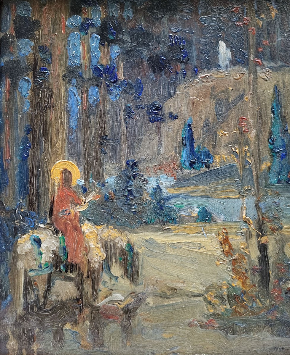 An Oil On Cardboard, Apparition Of The Deer At Saint Hubert -photo-2