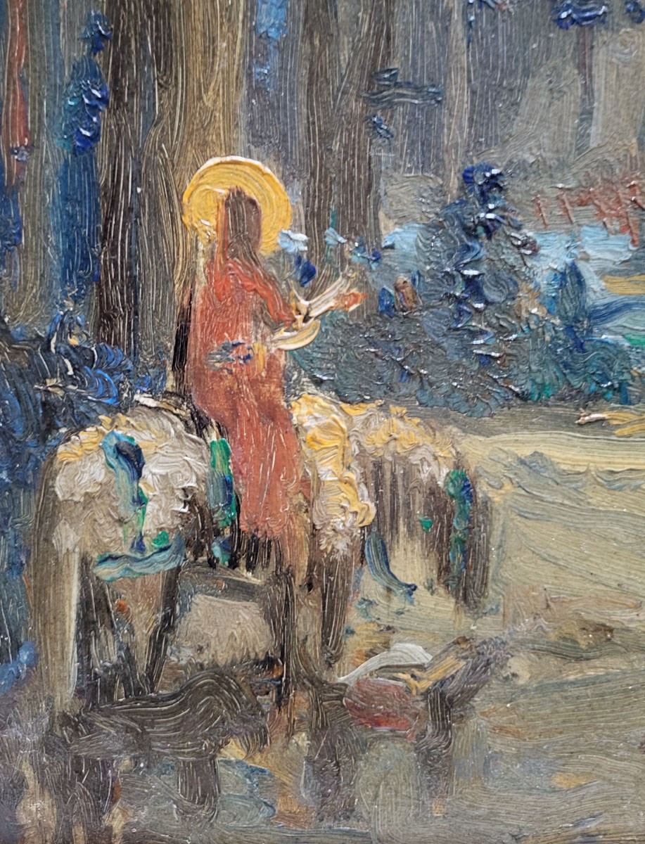 An Oil On Cardboard, Apparition Of The Deer At Saint Hubert -photo-3