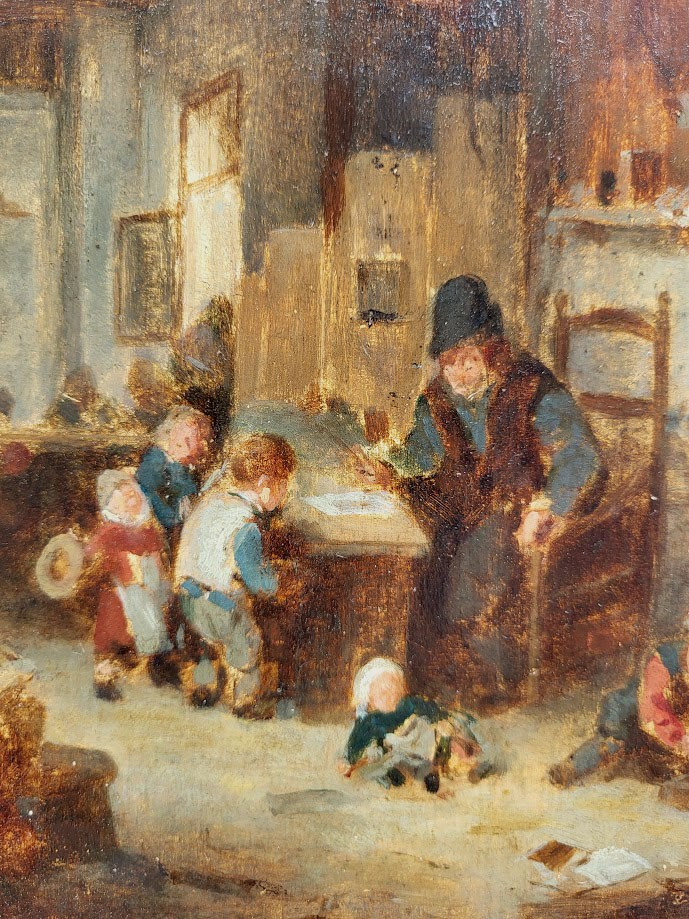 Une huile sur bois, Le Maître d’école d'après d’Adriaen van Ostade, 19ème -photo-3