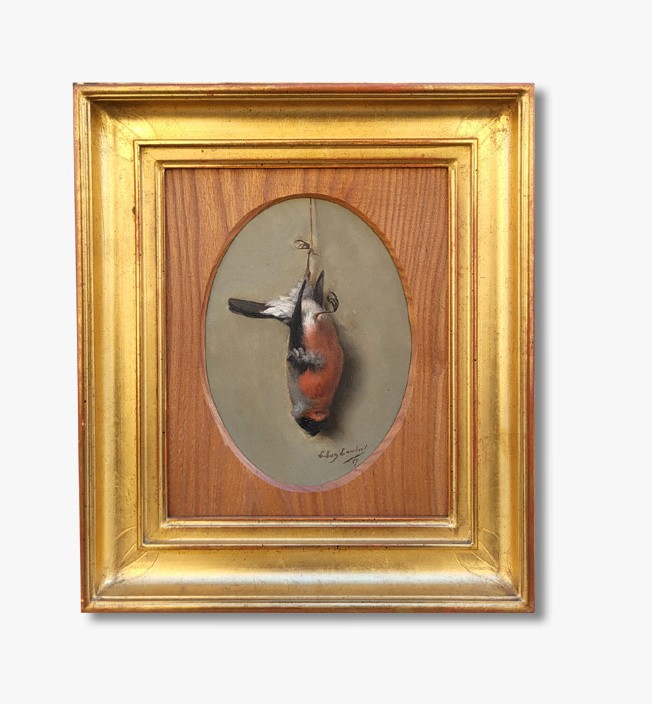 Une huile sur panneau, Nature-morte à l'oiseau par Louis Eugène Lambert