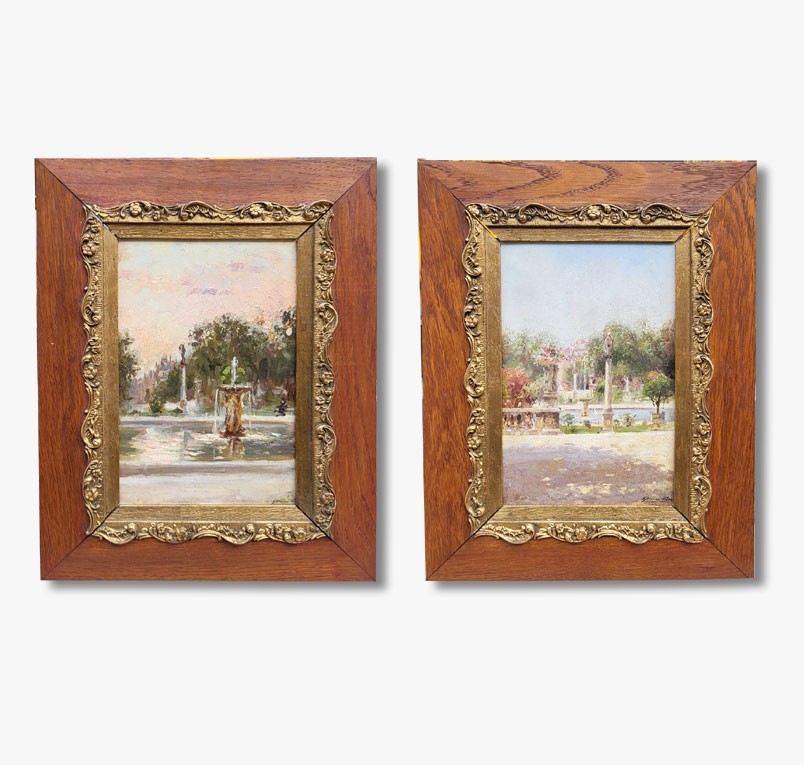 Oils On Panels, Parisian Gardens By Gaspard Miro Lleo