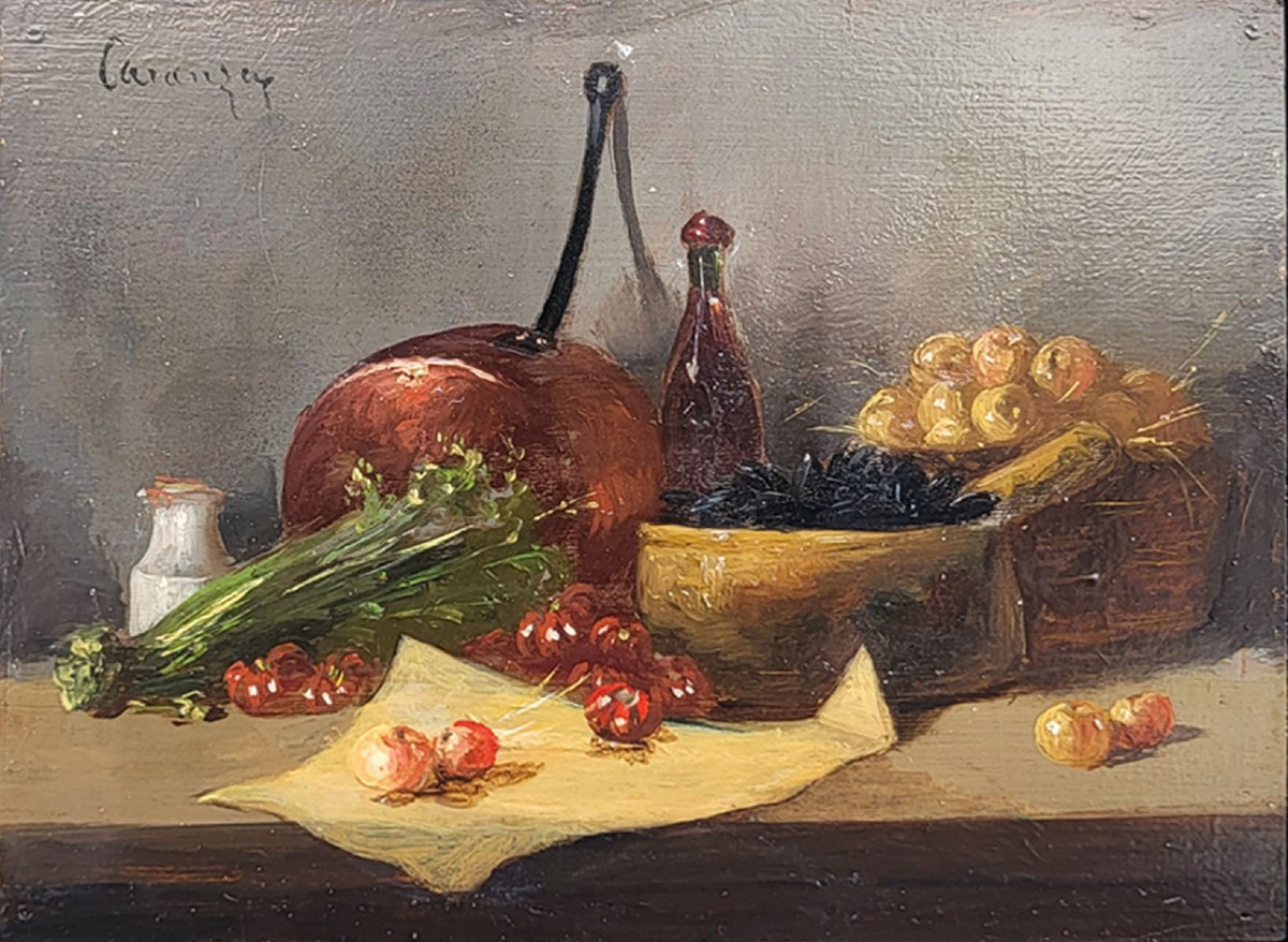 Paires d’huiles sur panneau, nature-morte par Alphonse de Caranza-photo-3