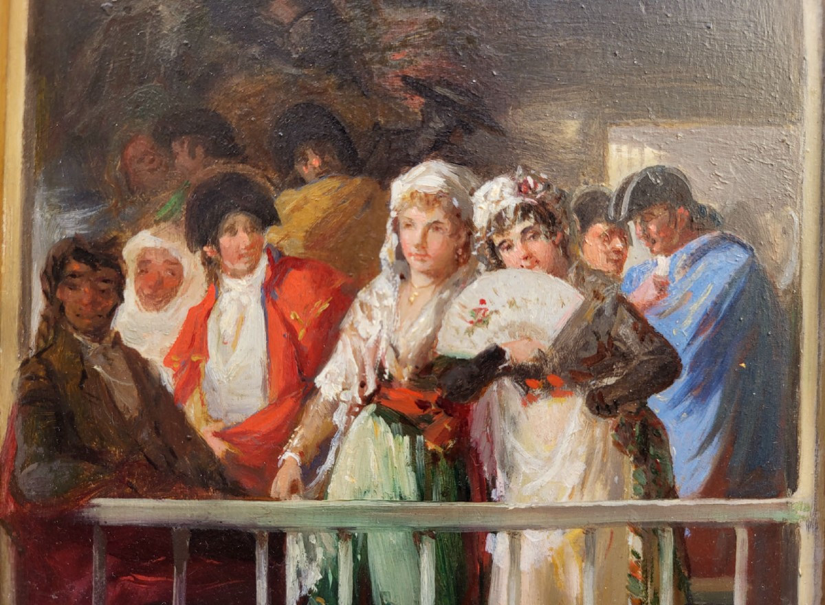 Oil On Panel, The Balcony By José Gonzalvez, 1885-photo-3