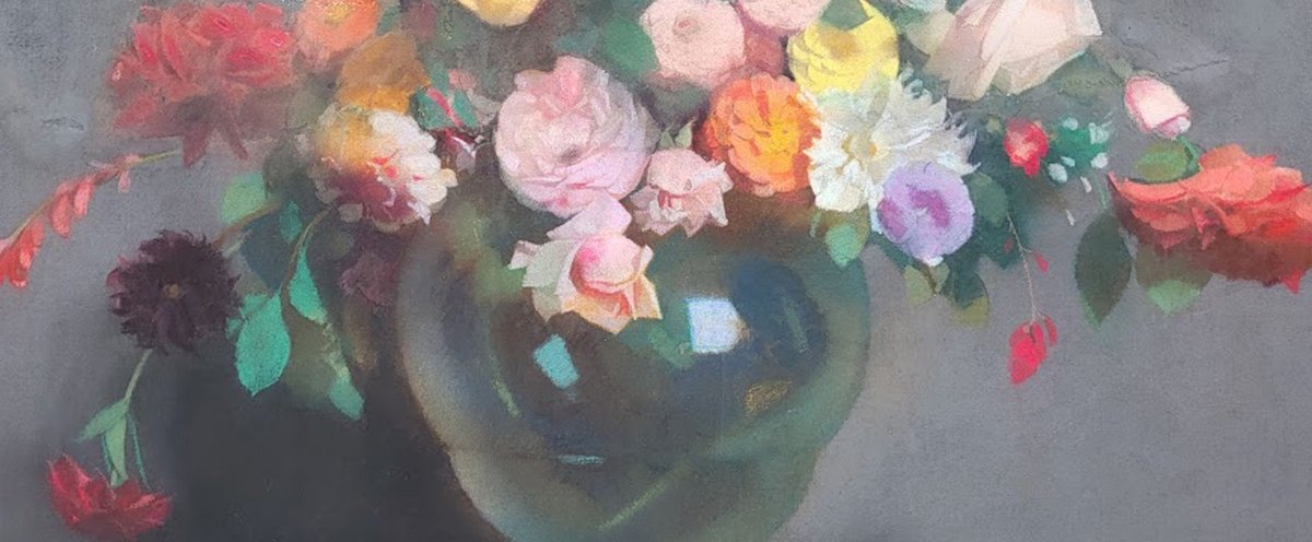 Un pastel, Nature-Morte au bouquet de fleurs par Lucien Victor de Scévola-photo-3