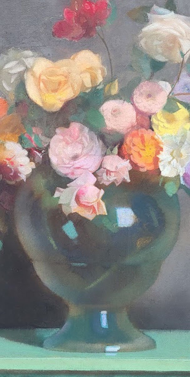 Un pastel, Nature-Morte au bouquet de fleurs par Lucien Victor de Scévola-photo-4