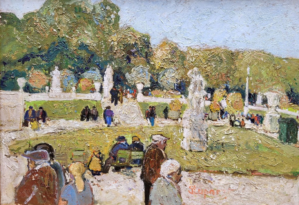 Une huile sur toile Le jardin du Luxembourg animé par Marko STUPAR-photo-2