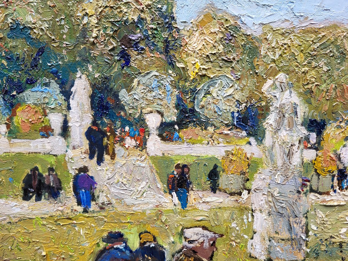 Une huile sur toile Le jardin du Luxembourg animé par Marko STUPAR-photo-3