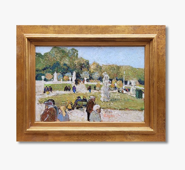 Une huile sur toile Le jardin du Luxembourg animé par Marko STUPAR