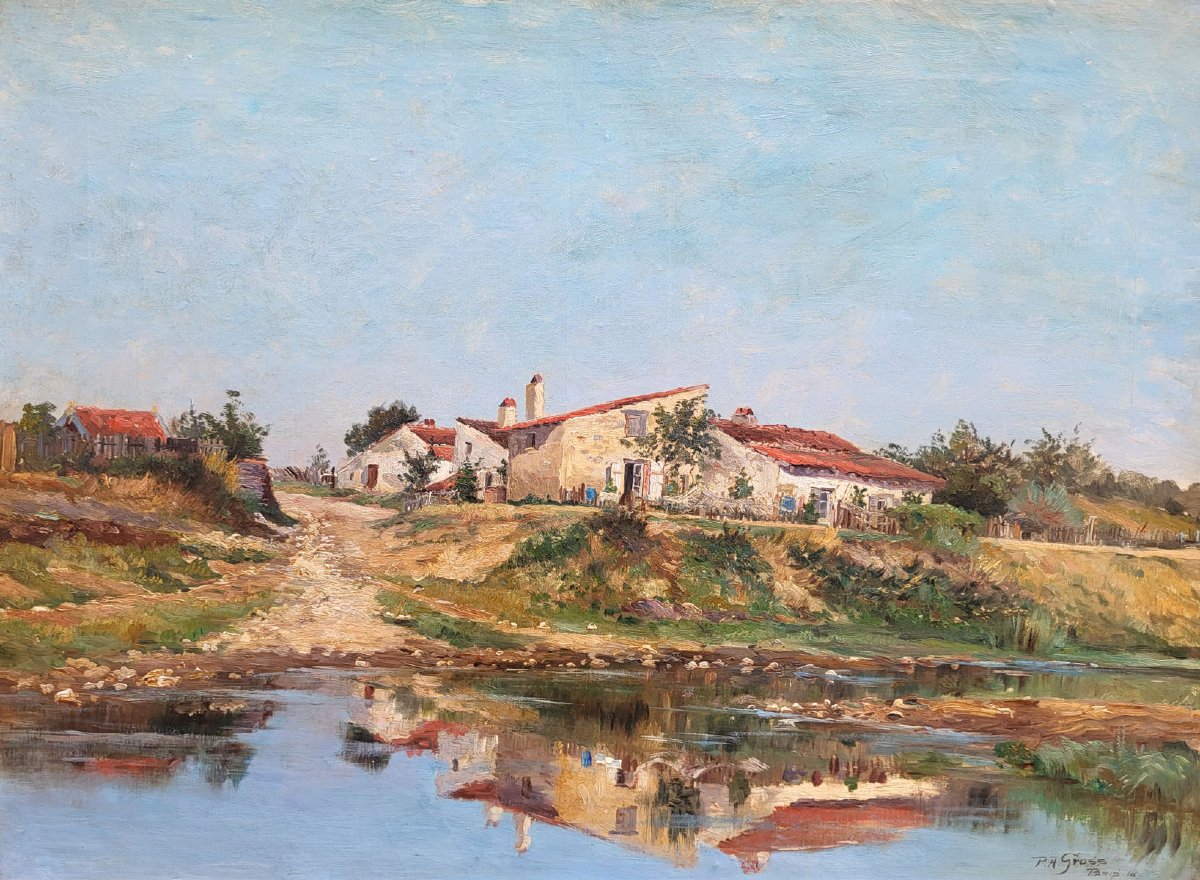 Une huile sur toile, Bords de Seine par Alfred GROSS, 1885-photo-2