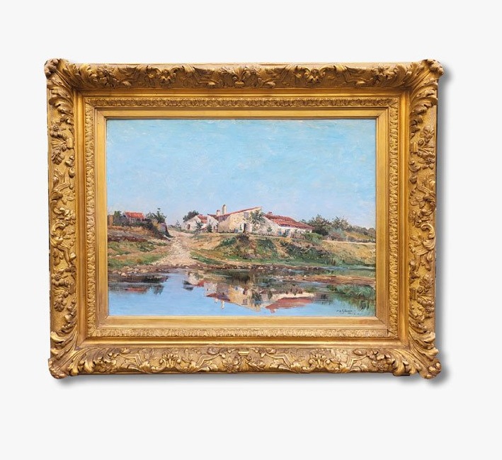 Une huile sur toile, Bords de Seine par Alfred GROSS, 1885