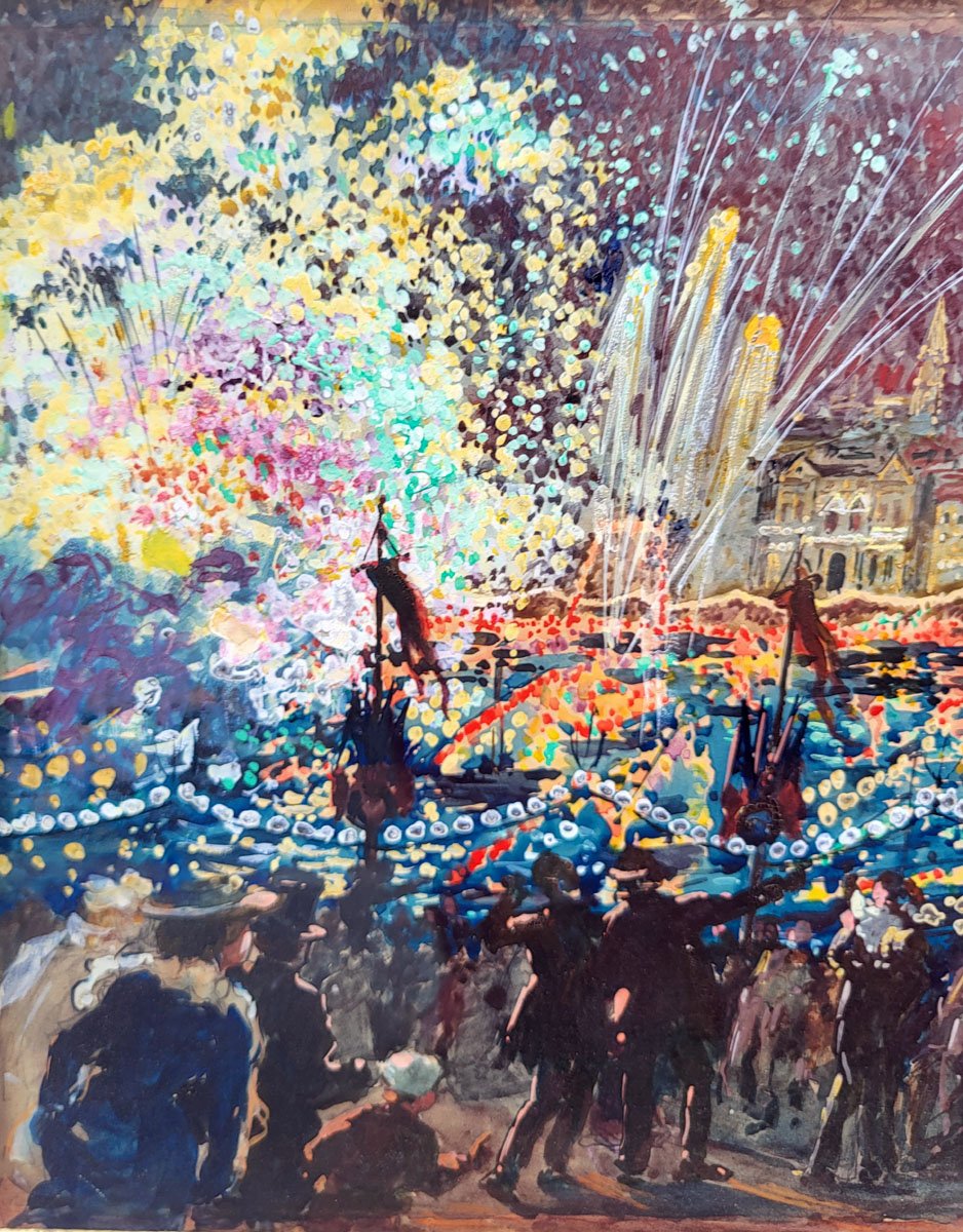 A Gouache , Fireworks In Marseille By Marius Antoine Barret-photo-4